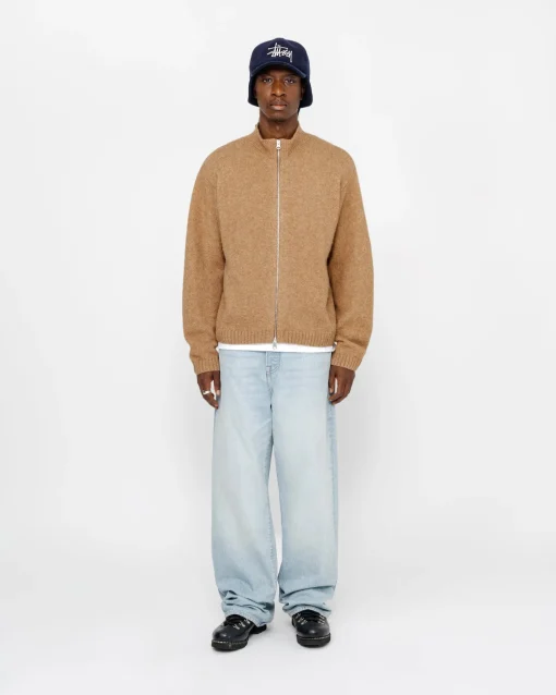 GEBÜRSTETER MERINO-SWEATER MIT DURCHGEHENDEM REISSVERSCHLUSS