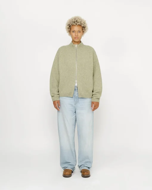 GEBÜRSTETER MERINO-SWEATER MIT DURCHGEHENDEM REISSVERSCHLUSS