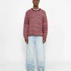 TEXTURED KNIT CONTRAST COLLAR CREW