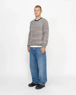 TEXTURED KNIT CONTRAST COLLAR CREW